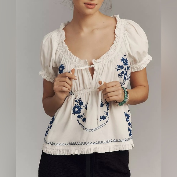 By Anthropologie Tops - NWT Size XL - Anthropologie 100% Cotton Embroidered Babydoll Top (NWT US$ 108)